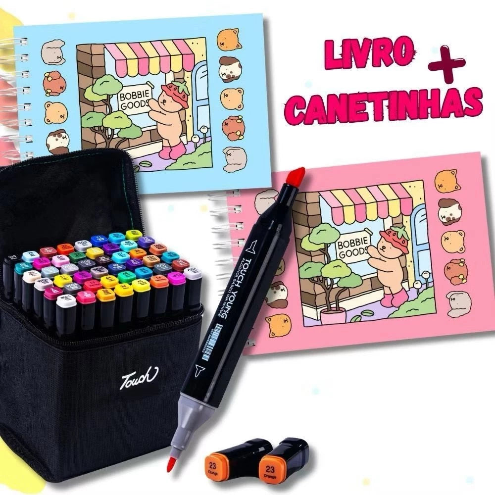 Kit Dia das Crianças - Livro Bobbie Goods + 48 canetinhas touch ponta dupla